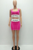 Pink Sexy Print Patchwork U Neck Two Pieces
