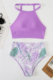 Light Purple Sexy Print Patchwork Swimwears