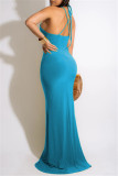 Green Fashion Sexy Plus Size Solid Hollowed Out Backless Spaghetti Strap Long Dress