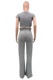 Gray Fashion Casual afdrukbasisscherm O-hals met korte mouwen Two Pieces