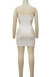 White Sexy Solid Bandage Hollowed Out Patchwork Strapless Dresses