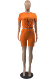 パープルオレンジファッションカジュアルプリントベーシックOネック半袖ツーピース