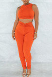 Arancione Moda Casual Sportswear Solid Gilet Pantaloni O Collo Senza Maniche Due Pezzi