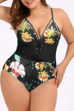 Green Fashion Sexy Print Patchwork Backless Swimwears (With Paddings)