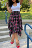 Black Casual Plaid Print Patchwork Asymmetrical Straight High Waist Type A Full Print Bottoms