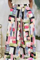 Colour Casual Print Patchwork Straight Wide Leg Full Print Bottoms