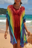 Цвет радуги Модные сексуальные лоскутные кисточки с выдолбленными прозрачными купальниками Cover Up