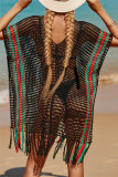Regnbågsfärg Mode Sexig Patchwork Tofs urholkad Genomskinliga badkläder Cover Up
