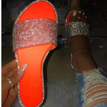 Tangerine Red Fashion Casual Split Joint Rhinestone Round Comfortable Shoes