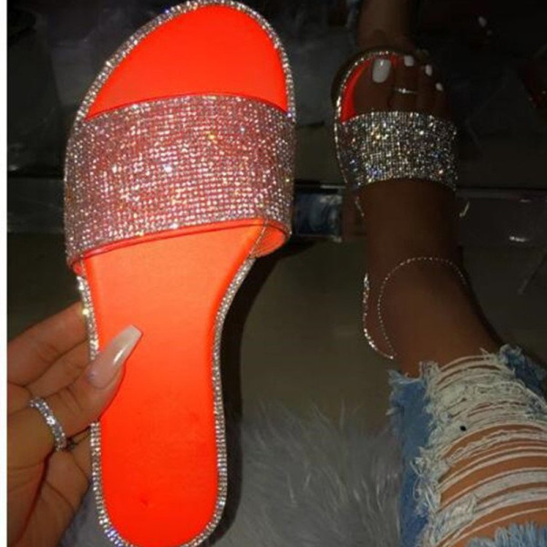 Zapatos cómodos redondos de diamantes de imitación de mosaico casual de moda rojo mandarina