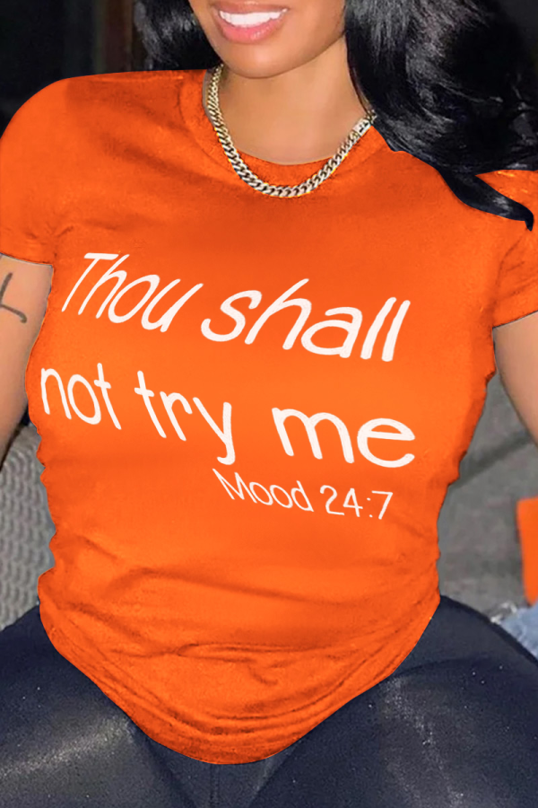 Orange Fashion Street Print Patchwork T-shirts med bokstaven O-hals
