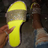 Zapatos cómodos redondos de diamantes de imitación casuales de moda amarillo