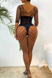 Zwarte mode Sexy effen uitgeholde lingerie