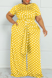 Fasciatura gialla alla moda con stampa a punti casual o collo Plus Size in due pezzi