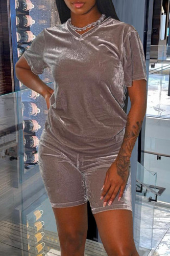Champagne casual solido scollo a V con scollo a V manica corta due pezzi