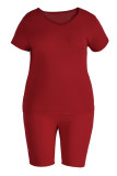 Rouge Fashion Casual Solid Basic O Neck Plus Size Two Pieces