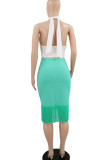Green Sexy Solid Tassel Patchwork Backless Halter Sleeveless Two Pieces