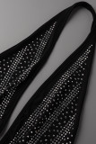 Черное модное сексуальное лоскутное горячее бурение с открытой спиной и лямкой на шее вечернее платье