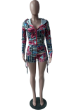 Beige Sexy Print Patchwork Hooded Collar Long Sleeve Two Pieces