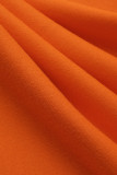 Оранжевое модное повседневное платье с карманом и V-образным вырезом с принтом