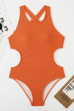 オレンジ色のファッションセクシーなソリッドバックレス水着（パディング付き）