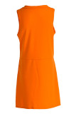 イエローファッションカジュアルプリントポケットVネックベストドレス