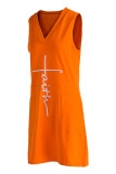 アーミーグリーンファッションカジュアルプリントポケットVネックベストドレス