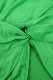 グリーン カジュアル ソリッド パッチワーク 非対称 V ネック ストレート ドレス