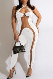 Black Sexy Solid Split Joint See-through Asymmetrical Collar Skinny Jumpsuits