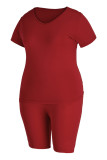 Rouge Fashion Casual Solid Basic O Neck Plus Size Two Pieces
