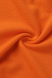 Robe gilet à col en V et poche à imprimé décontracté orange