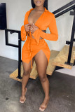 Orange Fashion Sexy Solid Bandage Schlitz V-Ausschnitt Langarm Zweiteiler