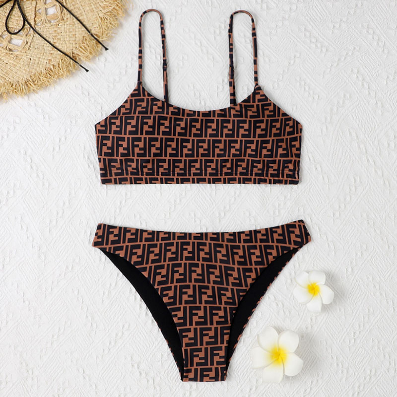 

Deep Coffee Fashion Sexy Print Letter Swimwears