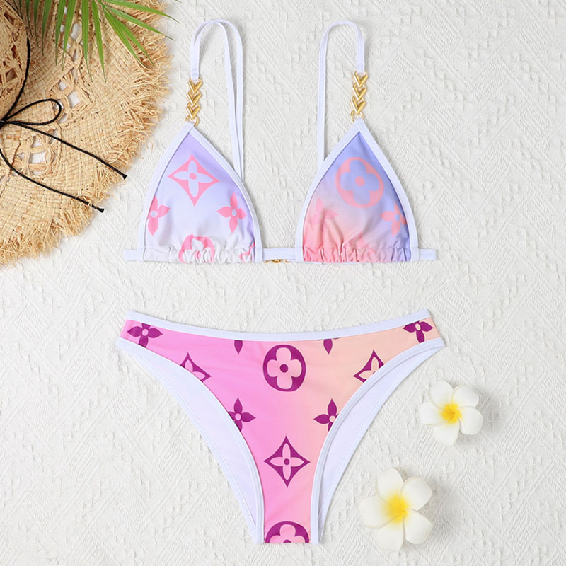 

Pink Fashion Sexy Print Split Joint Swimwears