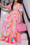 Pink Casual Elegant Print Patchwork V Neck Straight Dresses
