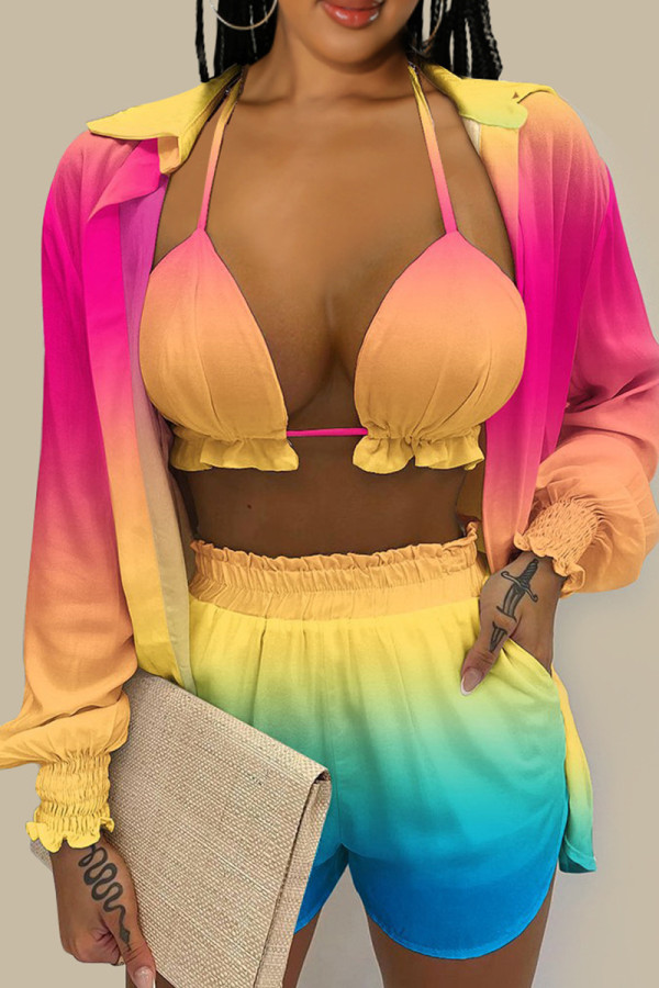 Многоцветный модный сексуальный бандажный купальник с принтом, комплект из трех частей (с прокладками)