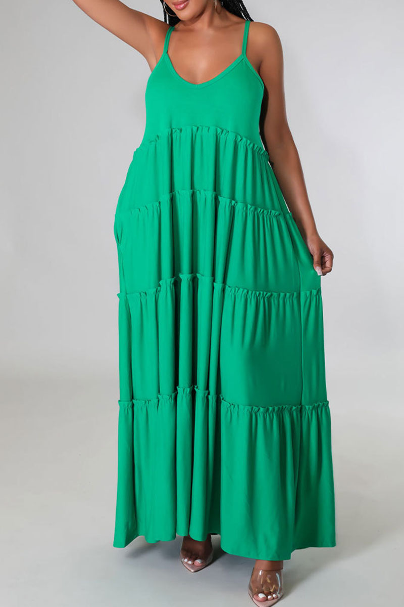 

Green Casual Solid Split Joint Spaghetti Strap Sling Dress Dresses