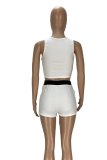 White Sexy Solid Buckle V Neck Sleeveless Two Pieces