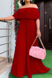 Red Casual Solid Split Joint Fold Off the Shoulder Straight Dresses