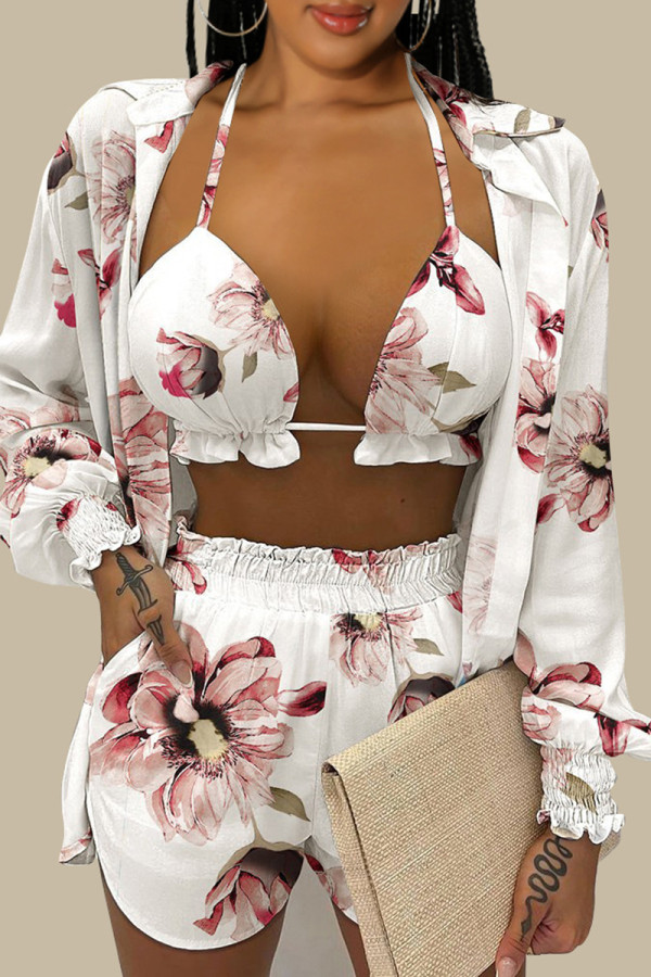 Conjunto de três peças de curativo branco fashion com estampa sexy (com acolchoamento)