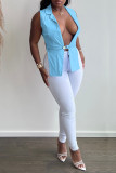 White Sexy Solid Patchwork Backless Asymmetrical Turn-back Collar Tops