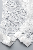Bianco sexy solido patchwork trasparente mezzo dolcevita manica corta due pezzi
