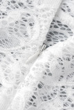 Wit sexy effen patchwork doorzichtige halve coltrui met korte mouwen twee stukken