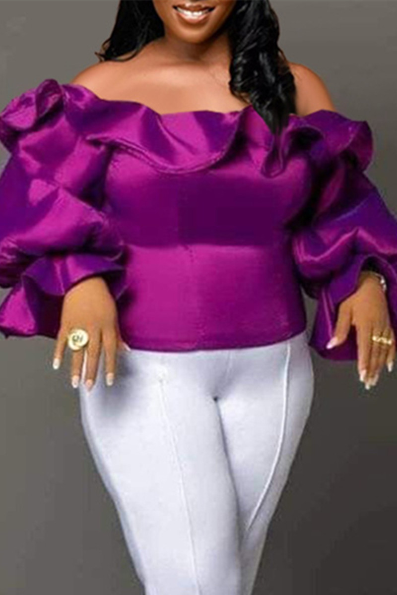 

Purple Fashion Casual Solid Patchwork Backless Off the Shoulder Tops