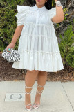 Witte casual effen patchwork gesp vouw kraag A-lijn jurken