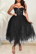 Black Sexy Hot Drilling Mesh Strapless Mesh Dress Dresses