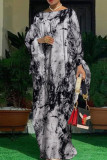Black Gray Casual Print Split Joint Off the Shoulder Straight Dresses