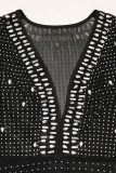 Zwarte sexy effen patchwork doorzichtige split hete boor V-hals rechte jurken
