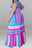 Фиолетовое модное повседневное платье большого размера с принтом и повязкой на спине, длинное платье на тонких бретелях