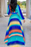 Blue Yellow Casual Elegant Print Patchwork V Neck Straight Dresses